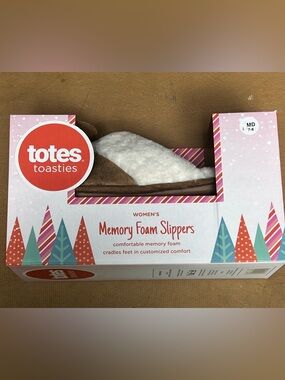 Totes Toasties Desert  Faux Fur Memory Foam Slippers M (7-8) New In Box